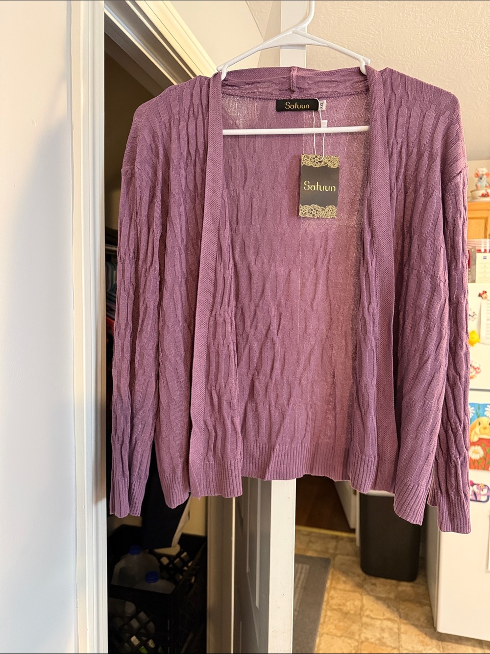Open-Front Lavender Knit Cardigan for Women